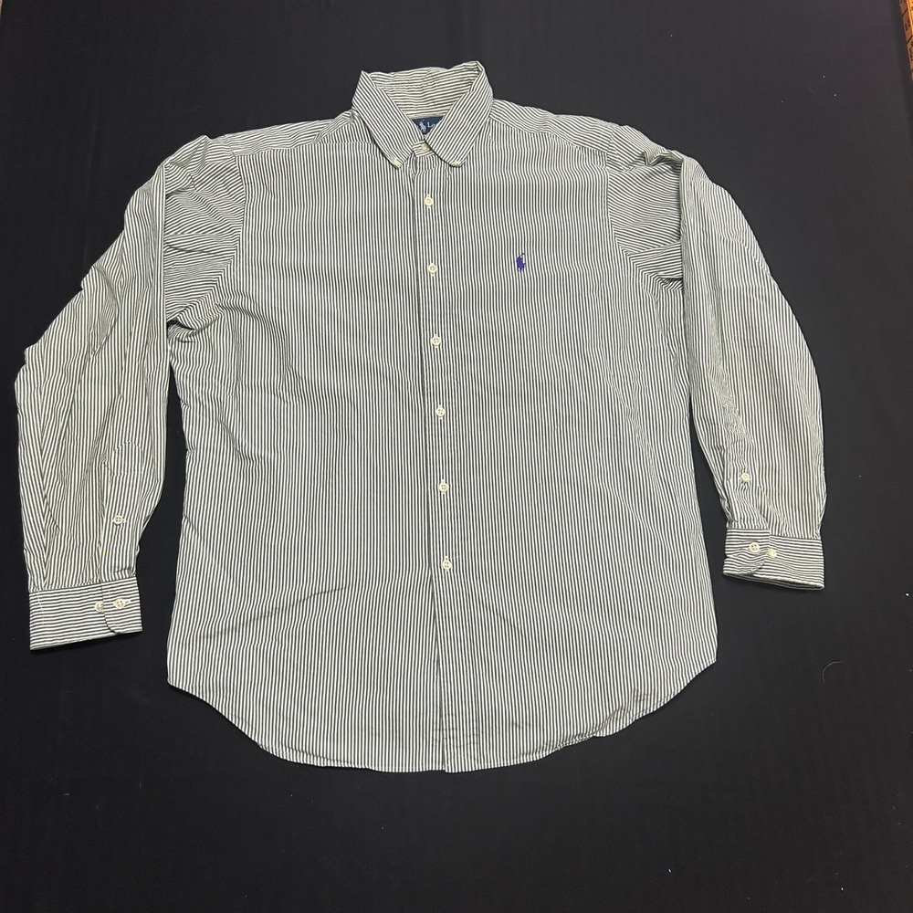 Ralph Lauren Classic Fit Striped Button Down Shirt Green White 16.5 34/35 Vtg